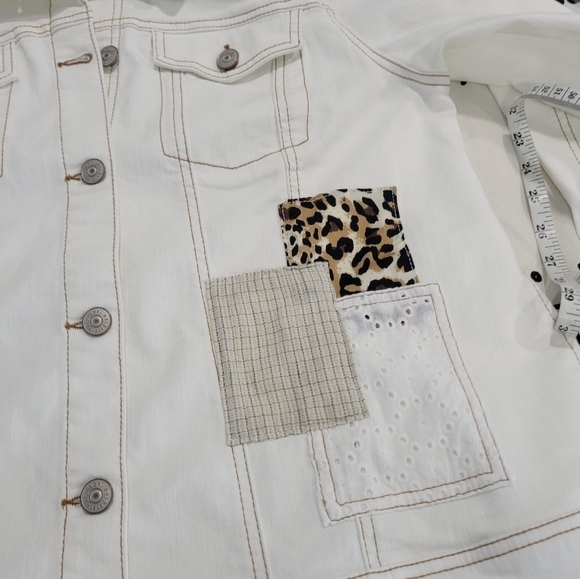LOGO Lori Goldstein Women' Off White Denim Patchwork Button Front Jacket… - Picture 8 of 14